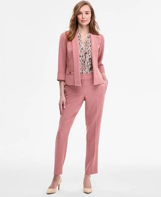 Kasper Womens Pleat Front Pants Printed V Neck Blouse 3 4 Sleeve Blazer