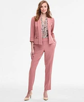 Kasper Womens Pleat Front Pants Printed V Neck Blouse 3 4 Sleeve Blazer