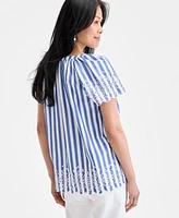 Style & Co Women's Cotton Eyelet Flutter-Sleeve Top, Exclusively at Macy's