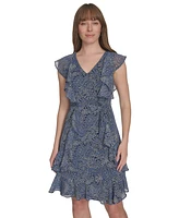 Tommy Hilfiger Petite Printed Ruffled Dres