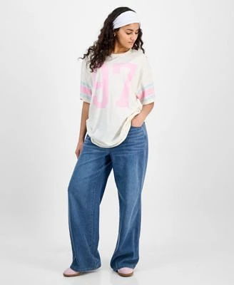 Juniors Sporty Jersey Boyfriend Tee Wide Leg Jeans