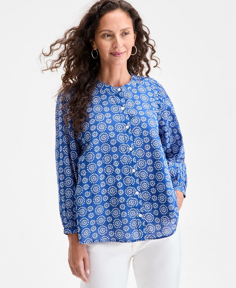 Style & Co Women's Printed Cotton Button-Front Blouse, Exclusively at Macy's