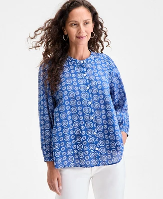 Style & Co Women's Printed Cotton Button-Front Blouse, Exclusively at Macy's