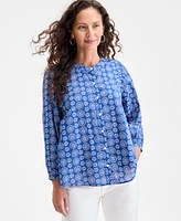 Style & Co Women's Printed Cotton Button-Front Blouse, Exclusively at Macy's
