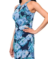 Betsy & Adam Women's Printed Mesh Halter-Neck Sleeveless Gown