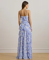 Lauren Ralph Women's Floral Ruffle-Trim Georgette Gown