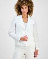 Charter Club Women's 100% Linen Crochet Trim Blazer, Exclusively at Macy's