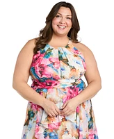 R & M Richards Plus Printed Halter-Neck Sleeveless Gown