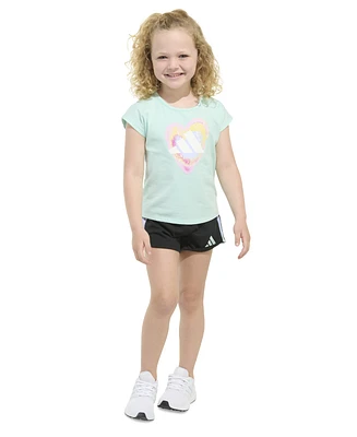 adidas Toddler and Little Girls 2-Piece Short Sleeve Graphic T-Shirt Mesh Set