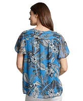 Jones New York Women's Printed Pleated-Shoulder Tie-Front Top
