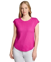 Jones New York Women's Crinkle-Texture Button-Trim Top
