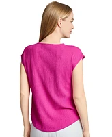 Jones New York Women's Crinkle-Texture Button-Trim Top