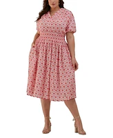 Ella Rafaella Plus Smocked Puff Short Sleeve Dress
