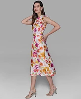 Karl Lagerfeld Paris Petite Floral-Print Flutter-Sleeve Midi Dress