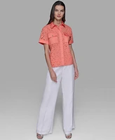 Karl Lagereld Paris Petite Eyelet Button-Front Blouse