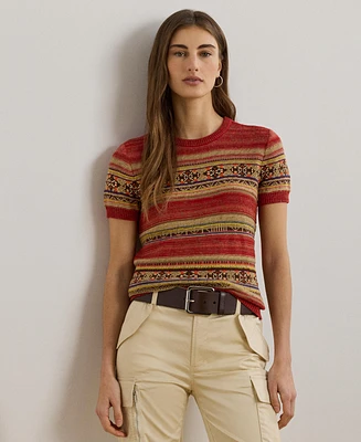Lauren Ralph Women's Geo-Striped Short-Sleeve Sweater