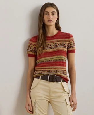 Lauren Ralph Lauren Womens Geo Striped Short Sleeve Sweater P Xs 3x