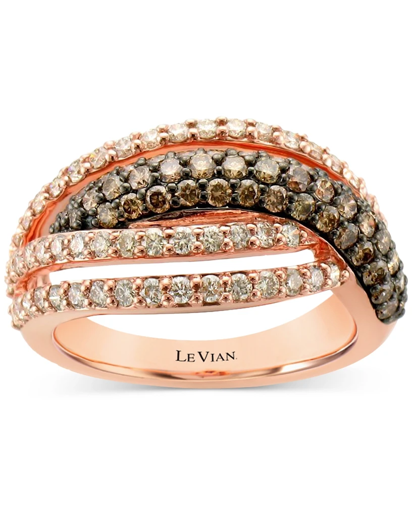 Le Vian Chocolate Diamond & Nude Diamond Openwork Crossover Ring (1-1/3 ct. t.w.) in 14k Rose Gold