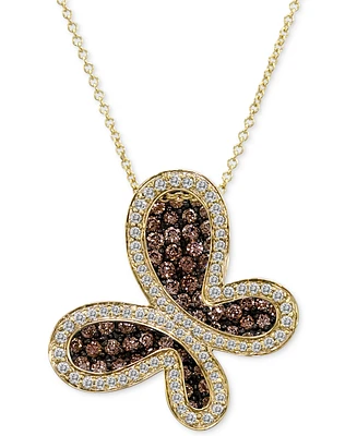 Le Vian Chocolate Diamond & Vanilla Diamond Butterfly Pendant Necklace (1-5/8 ct. t.w.) in 14k Yellow Gold, 18"