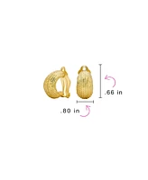 Bling Jewelry Ribbed Grooved Cable Rope Stripe Wide Half Hoop Dome Clip On Earrings Non Pierced Ears Gold Tone Plated