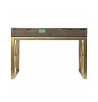 45" Grey and Gold Writing Desk With Two Drawers