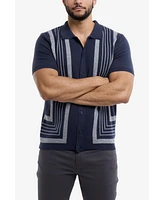 Spring + Mercer Men's Stripe Short Sleeve Sweater Polo Shirt