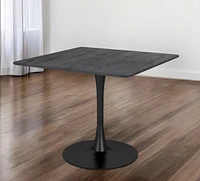 Black Square Dining Table with Sturdy Steel Pedestal Base – Modern Design for Kitchen or Dining Room