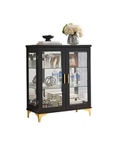 Kings Brand Furniture Cataleya 3-Tier Curio Display Cabinet Organizer with Storage Shelves for Figures & Collection Exhibit Living Room, Bedroom