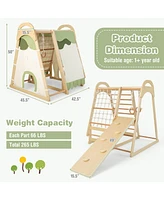 6-in-1 Wooden Kids Indoor Playground with Slide Climbing Net