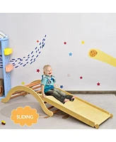 3-in-1 Wooden Climber Ladder Structure with Rock Climbing Ramp and Padding