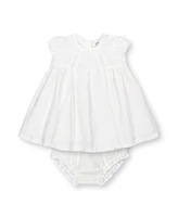 Hope & Henry Baby 3 Piece Special Occasion Linen Pintuck Dress, Diaper Cover, Bonnet Boxed Gift Set, Infant