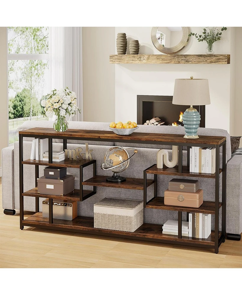 Tribesigns 70.87" Console Tables for Living Room, 5-Tier Narrow Long Sofa Tables with Open Storage Shelves, Rustic Entryway Tables with Metal Fra