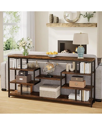 Tribesigns 70.87" Console Tables for Living Room, 5-Tier Narrow Long Sofa Tables with Open Storage Shelves, Rustic Entryway Tables with Metal Fra