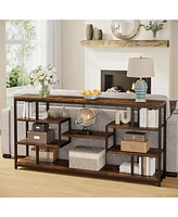 Tribesigns 70.87" Console Tables for Living Room, 5-Tier Narrow Long Sofa Tables with Open Storage Shelves, Rustic Entryway Tables with Metal Fra