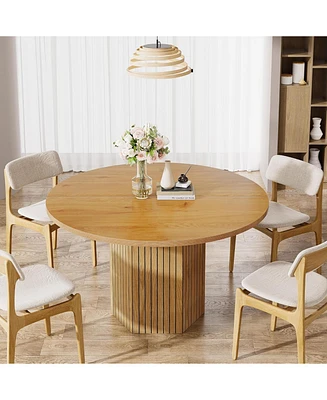 Tribesigns Round Dining Table, Wood Kitchen Table for Dining Room, 47 inch Dinner Table 4 People, Dining Room Table with Heavy Duty Pedestal Base, Nat