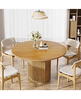 Tribesigns Round Dining Table, Wood Kitchen Table for Dining Room, 47 inch Dinner Table 4 People, Dining Room Table with Heavy Duty Pedestal Base, Nat
