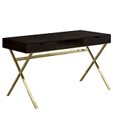 24" Dark Brown and Gold Computer Desk With Two Drawers