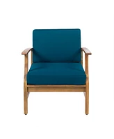Acacia Wood Outdoor Lounge Chair with Blue Cushions