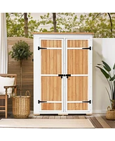 Outdoor 5.5ft Hx4.1ft L Wood Storage Shed, Garden Tool Cabinet with Waterproof Asphalt Roof, Four Lockable Doors, Multiple-tier Shelves