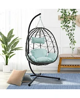 Egg Chair with Stand Indoor Outdoor Swing Chair Patio Wicker Hanging Egg Chair Hanging Basket Chair with Stand