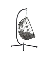 Indoor/ Outdoor Swing Chair Patio Wicker Hanging Egg Chair Hanging Basket Chair with Stand