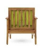 Giancarlo Teak Acacia Wood Outdoor Patio Club Chair with Green Cushions