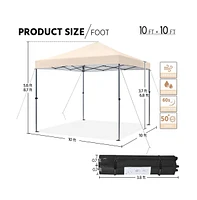 10x10FT Pop-up Canopy with One-Push-To-Lock Setup Mechanism, Beige