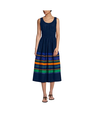 Lands' End Women's Sleeveless Poplin Smocked Midi Dress