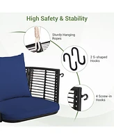 Single Person Hanging Seat with Woven Rattan Backrest for Backyard