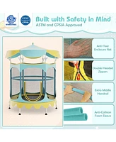 64 Inch Kids Trampoline with Detachable Canopy and Safety Enclosure Net