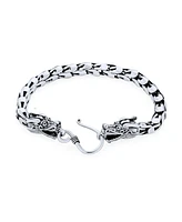 Bling Jewelry Bali Asian Handmade Dragon Bracelet Head Dragons Scales Chain .925 Sterling Silver Eye Hook Clasp