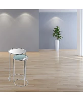 Glam Round End Table with Aluminum Frame and Mirrored Surface