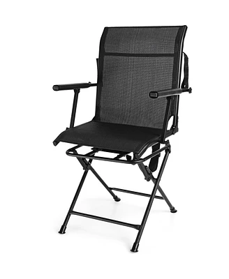 Foldable Swivel Patio Chair with Armrest and Mesh Back