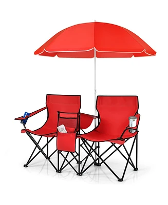 Portable Folding Picnic Double Chair With Umbrella